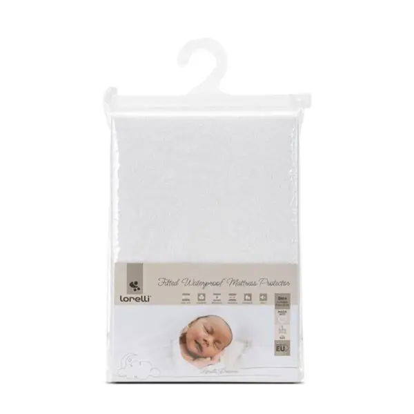 Protectie impermeabila saltea bebe, tip cearsaf cu elastic, Lorelli, 70 x 140 + 20 cm, Alb