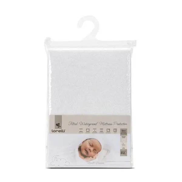 Protectie impermeabila saltea bebe, tip cearsaf cu elastic, Lorelli, 60 x 120 + 20 cm, Alb