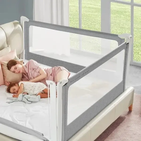 Protectie laterala pat, model PREMIUM XXL, interconectabila, reglabila si culisanta, inaltime ajustabila pana la 97 cm, lungime 105 cm, Gri inchis