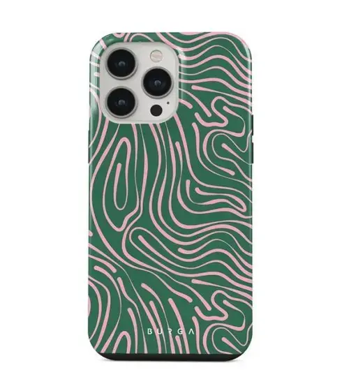 Protectie spate Burga Dual Layer Hawaiian Breeze pentru Apple iPhone 14 Pro Max (Verde/Roz)
