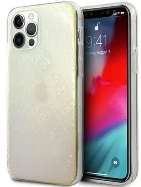 Protectie spate Guess Pattern Collection GUHCP12M3D4GIRBL pentru iPhone 12 / 12 Pro (Transparent)
