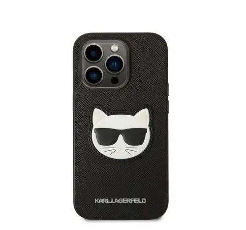 Protectie Spate Karl Lagerfeld Saffiano Choupette Head pentru Apple iPhone 14 Pro (Negru)