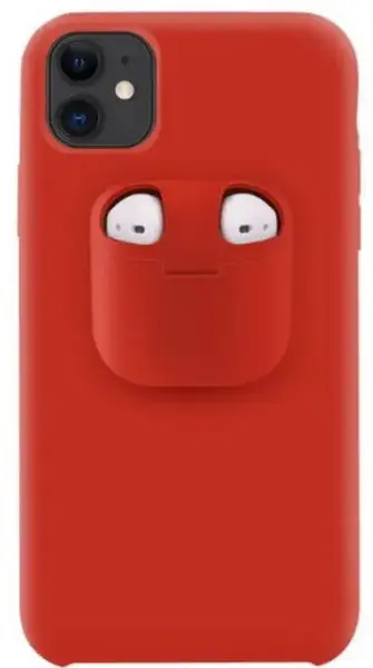 Protectie spate Lemontti Liquid Silicone EDA00159401D cu Apple AirPods Case pentru iPhone 11 (Rosu)