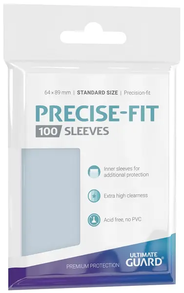 Protecții pentru cărți de joc Ultimate Guard - Precise-Fit Sleeves Standard Size, Transparent (100 buc.)