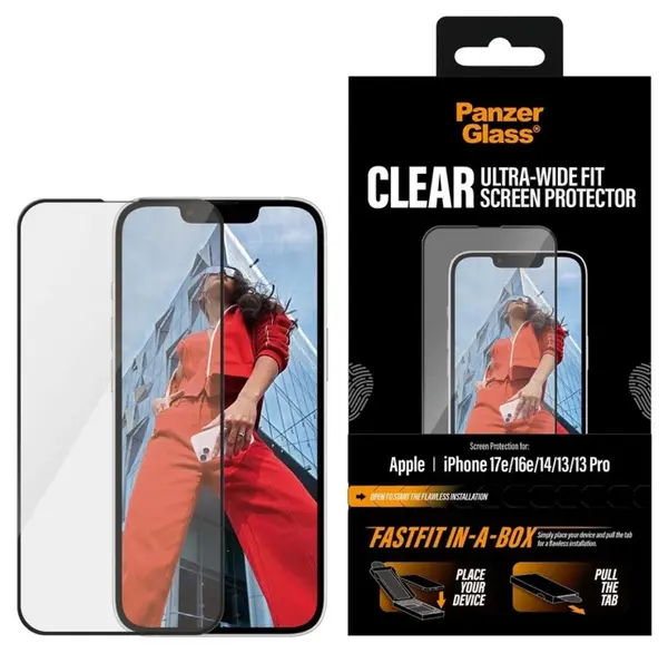 Protector de sticlă PanzerGlass – Clear UWF, iPhone 17e/16e/14/13/13 Pro