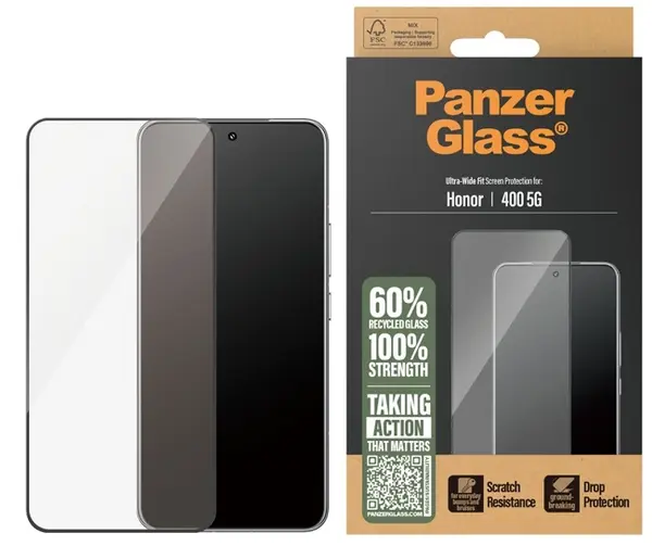 Protector de sticlă PanzerGlass - Ultra Wide Fit, Honor 400, transparent