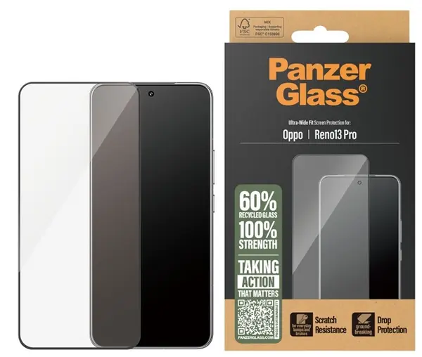Protector de sticlă PanzerGlass - Ultra Wide Fit, Oppo Reno 13 Pro, transparent
