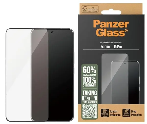 Protector de sticlă PanzerGlass - Ultra Wide Fit, Redmi 15 Pro, transparent