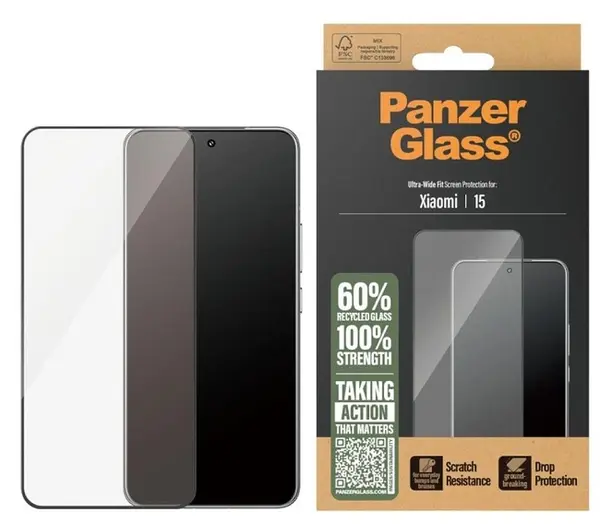 Protector de sticlă PanzerGlass - Ultra Wide Fit, Redmi 15, transparent