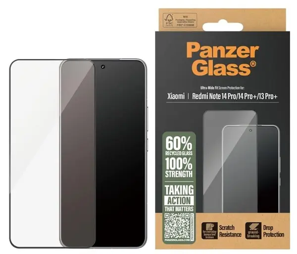 Protector de sticlă PanzerGlass - Ultra Wide Fit, Redmi Note 14 Pro, transparent