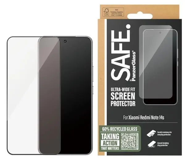 Protector de sticlă SAFE - Ultra Wide Fit, Redmi Note 14s, transparent