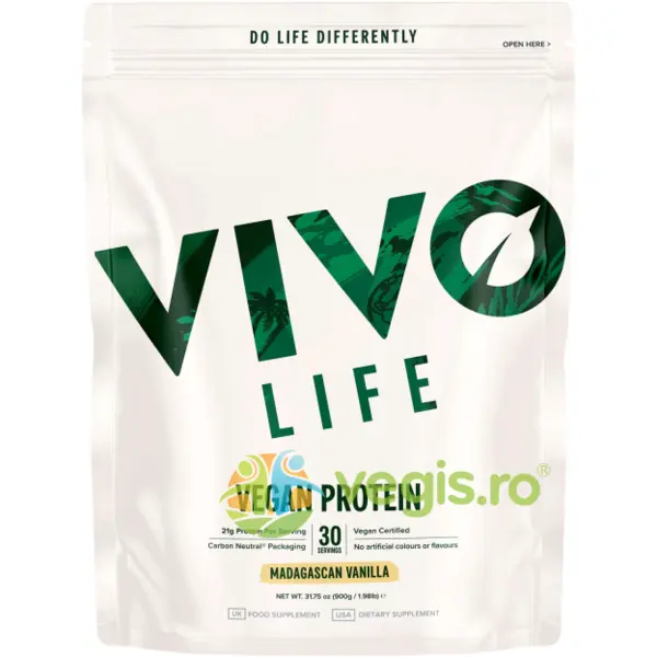 Proteine Vegetale (Mazare, Canepa si Dovleac) cu Aroma de Vanilie de Madagascar Vivo Vegan Protein 900g