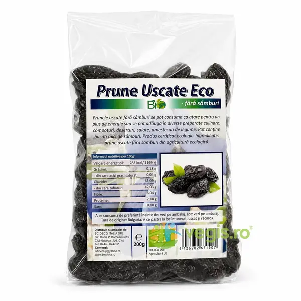 Prune Uscate fara Samburi Ecologice/Bio 200g