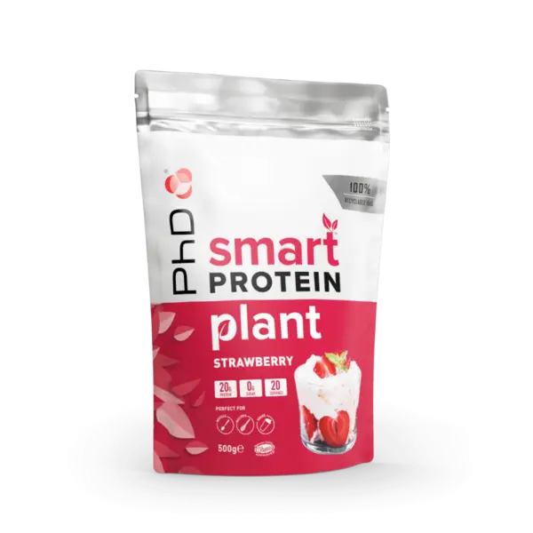 Pudra de proteine vegetale cu aroma de capsuni si frisca Smart Protein Plant, 500g, PhD