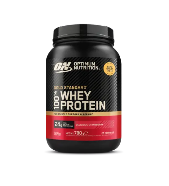 Pudra proteica proteine din zer Gold Standard 100% Whey Capsuni, 780g, Optimum Nutrition