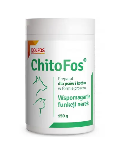 Pudră susținere funcție renală câini și pisici DOLFOS ChitoFos 150 g cu chitosan și carbonat de calciu