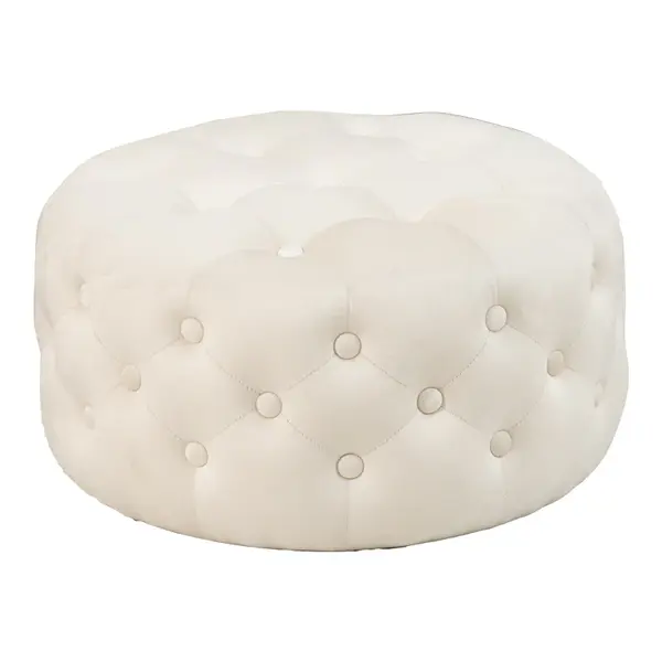 Puf taburet Ferdia catifea, crem, 59x59x28 cm