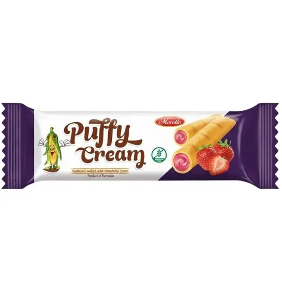 Pufuleti umpluți cu cremă de căpșuni Morello 18g – gust crocant și delicios Engros