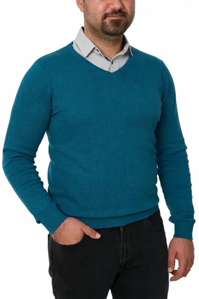Pulover barbat in anchior, Glory, turquoise blue (Marime pulover: S)