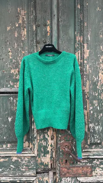 Pulover din alpaca alb cu mânecă bufantă - 38-40 EU - Verde