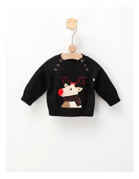 Pulover Mohair, cu Ren, negru