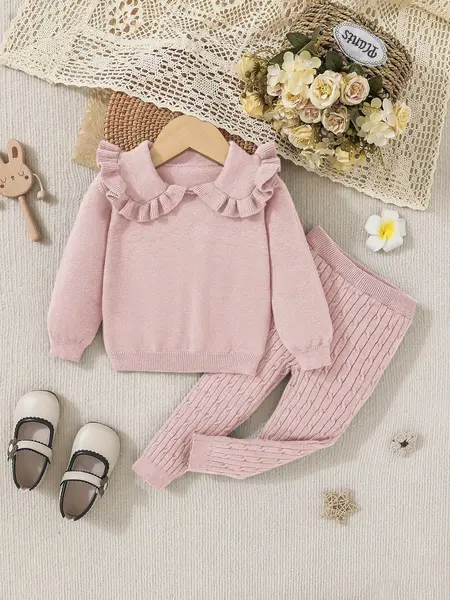 Pulover și pantaloni din tricot pentru fetiță - roz / 2-3ani(92-96CM)