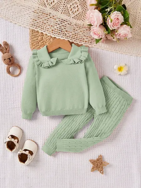 Pulover și pantaloni din tricot pentru fetiță - verde / 2-3ani(92-96CM)