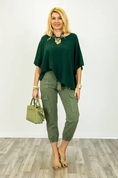 Pulover versatil cu maneca fluture din vascoza, verde inchis