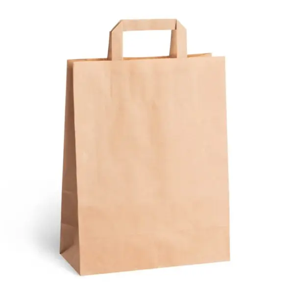 Punga din Hartie cu Maner Plat, Natur, 30 x 20 x 33 cm, 250 Bucati