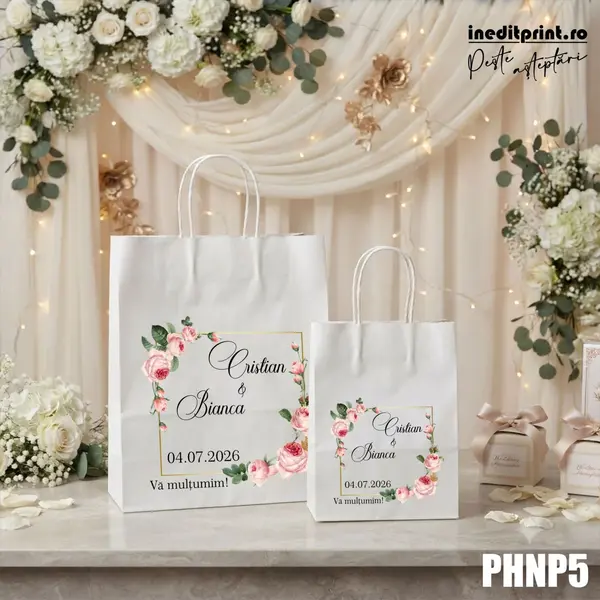Punga din hartie pentru nunta personalizata PHNP5 16x22x8 cm