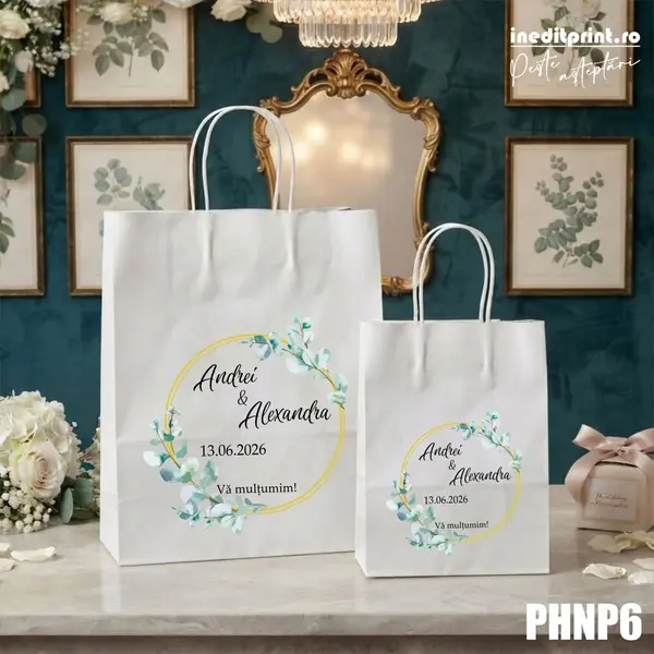 Punga din hartie pentru nunta personalizata PHNP6 16x22x8 cm