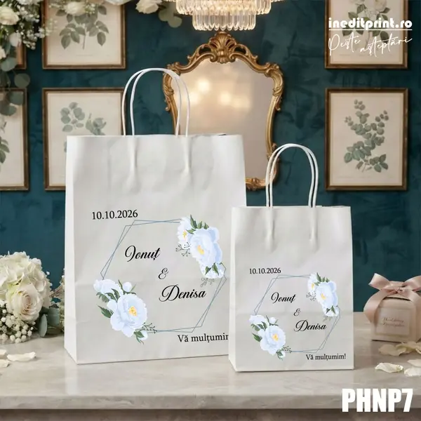 Punga din hartie pentru nunta personalizata PHNP7 25x31x11 cm