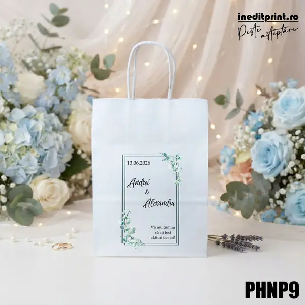 Punga din hartie pentru nunta personalizata PHNP9 16x22x8 cm