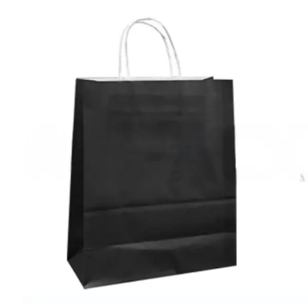 Pungi din Hartie cu Manere, Negru, Interior Alb, 20 x 9 x 25 cm, 100 Bucati