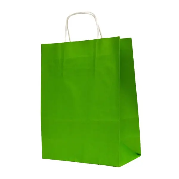 Pungi din Hartie cu Manere, Verde Deschis, Interior Alb, 32 x 12 x 41 cm, 100 Bucati
