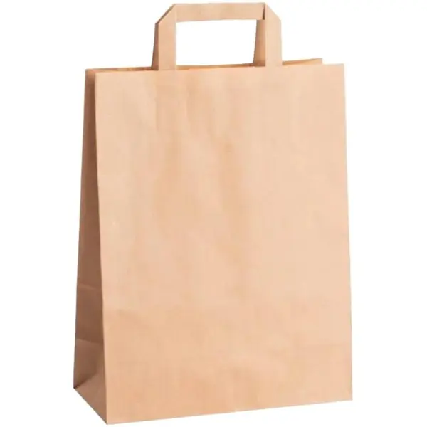 Pungi Hartie Natur, Delivery cu Maner Plat, 26 x 17 x 25 cm, 250 Bucati
