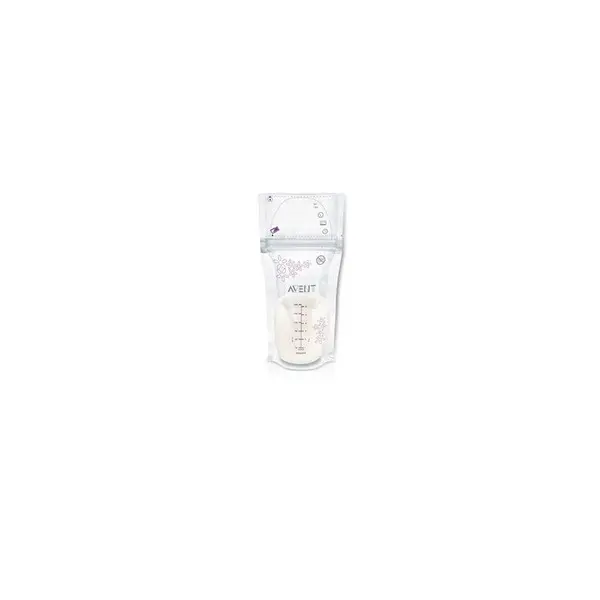 Pungi stocare lapte, Philips Avent, 25 buc, Fermoar dublu, Fara BPA, 180 ml, Transparent