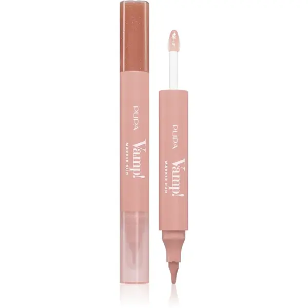 PUPA Milano Vamp! Lip Marker Duo repara buzele stralucitor culoare 001 Watery Nude 1.4 ml