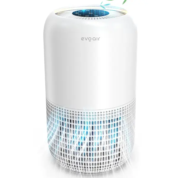 - Purificator de aer Evoair, Yuvo, Lampă UV-C, Filtru 3in1, True Hepa, Carbon Activ, Pre-filtru, 4 viteze, Funcție Polen/Animale, Mod Noapte, Blocare Ecran, Lumină Ambientală, Alb