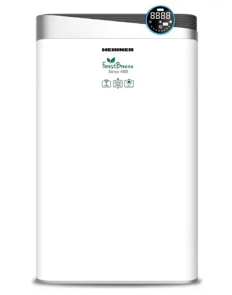 Purificator de aer Heinner HPA-488WIFI, 488 m³/h, Recomandat pentru incaperi de pana la 58 mp, Control tactil cu display, Control WIFI, Telecomanda, Filtru HEPA H11, Generator ioni negativi, Senzor PM 2.5 (Alb)
