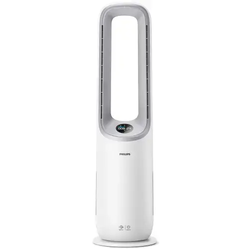 Purificator de aer si ventilator 2-in-1 Philips AMF765/10, CADR 270 mc/h, filtru HEPA si carbon activ, AeraSense, 10 setari de turatie, Conectat la aplicatia Air+, AI , Mod nocturn, Alb