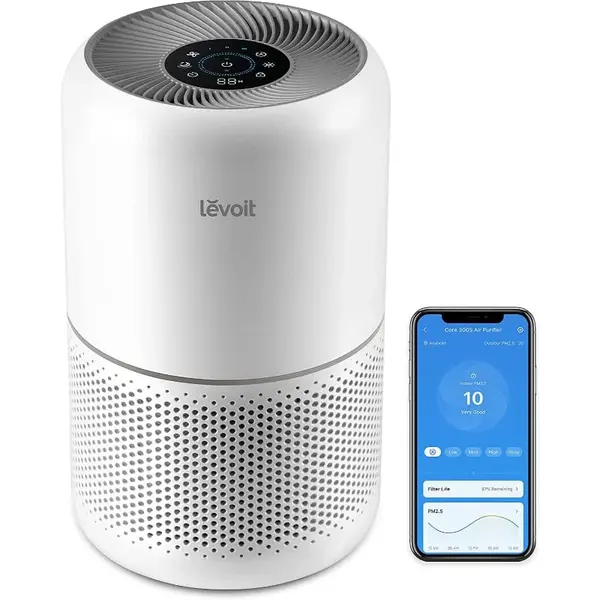 - Purificator de aer Smart Levoit Core 300S Wi-Fi, Filtru 3 in 1 True HEPA, Carbon Activ, Senzor Calitate Aer, Mod Auto, Alexa, Google Home, Panou Comanda Touch Screen, Control Remote, Alb