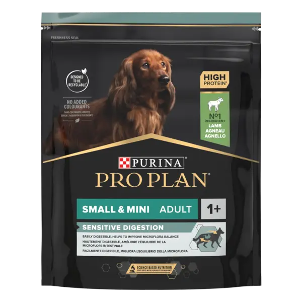 PURINA PRO PLAN ADULT Sensitive Digestion, Talie Mică și Foarte Mică, Miel, 700 g