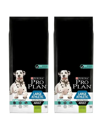 PURINA PRO PLAN Large Athletic Adult Sensitive Digestion OptiDigest hrana uscata caini adulti talie mare cu probleme digestive, cu miel 28 kg (2 x 14 kg)