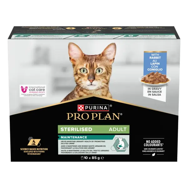 PURINA Pro Plan Sterilised Maintenance, Iepure, plic hrană umedă pisici sterilizate, (în sos), bax, 85g x 10buc