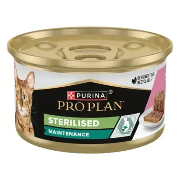 PURINA Pro Plan Sterilised Maintenance, Ton și Somon, hrană umedă pisici sterilizate, (pate), 85g