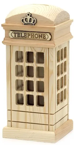 Pușculiță din lemn Em Art - Cabina telefonică, 10 x 10 x 22 cm