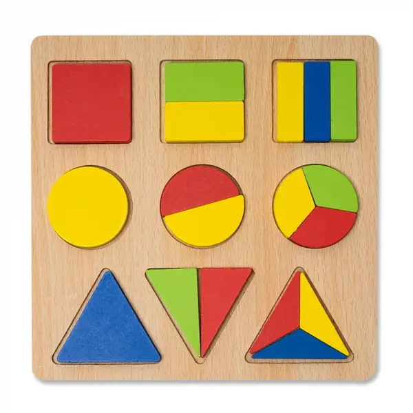 Puzzle 3D din Lemn cu Forme Geometrice Colorate Montessori - Nurio