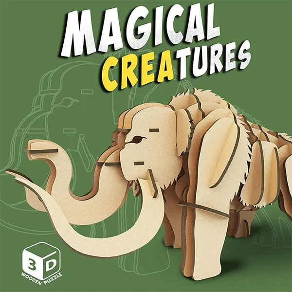 Puzzle 3D din lemn Raya Toys - Creaturi magice: Mamut, 38 piese