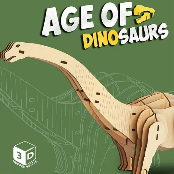 Puzzle 3D din lemn Raya Toys - Era dinozaurilor: Diplodocus, 38 piese